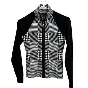 Karen Millen Black houndstooth stripe sweater jacket size XS